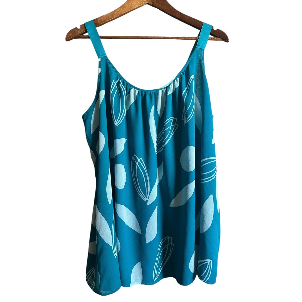 Lane Bryant Teal Abstract Leaf Print Tank‎ Top Plus Size 18